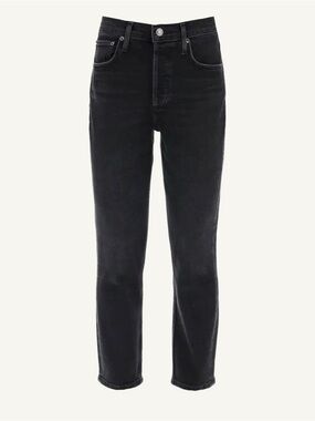 AGOLDE Riley High Rise Straight Crop Jeans Black Button Fly 27